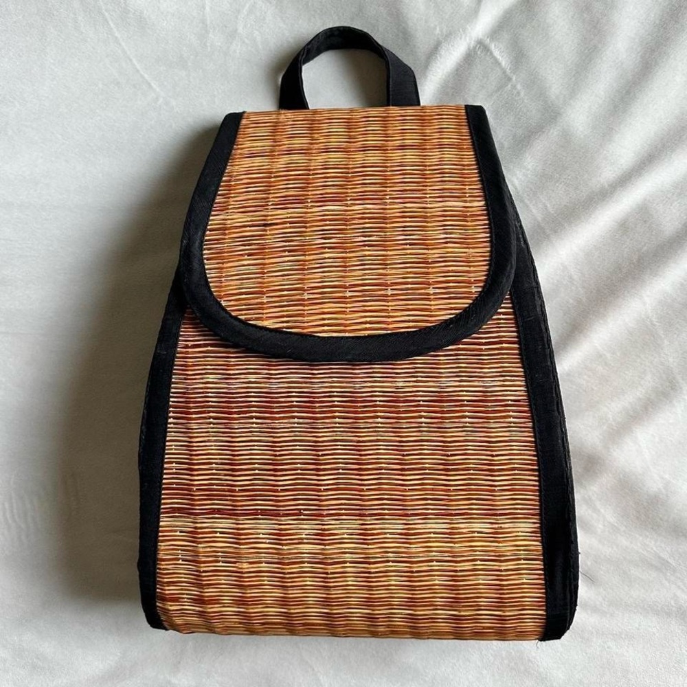Stylish Woven Backpack with Black Trim
